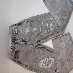 American Eagle Jeans Womens Sz 4 Short Mom Jean Gray Acid Wash Distressed Grunge